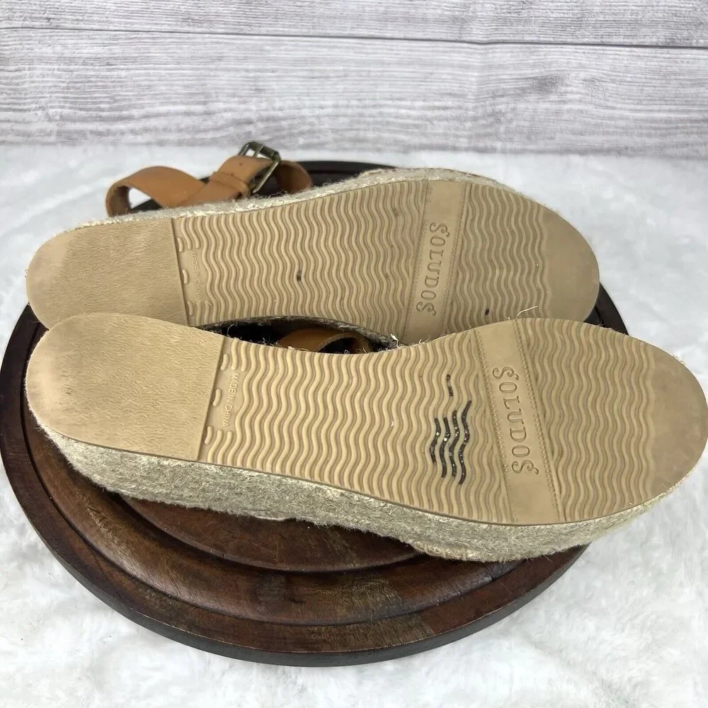 SOLUDOS Minorca High Platform Leather Espadrille Wedge Sandals Shoes Size 10